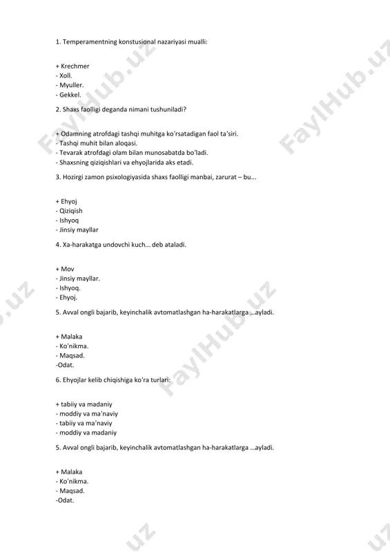 psixologik testlar — DOCX