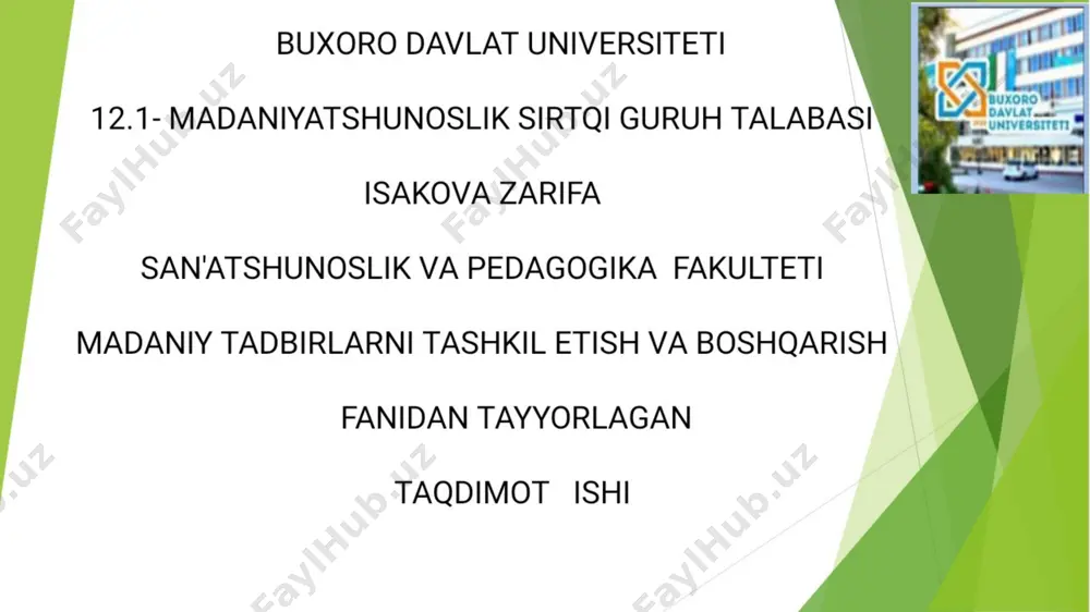 madaniya tadbirlarni tashkil etish — PDF