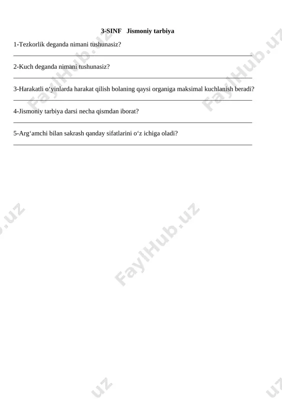 3-sinf jismoniy tarbiya monitoring savollar @e_baza_ishreja — DOCX