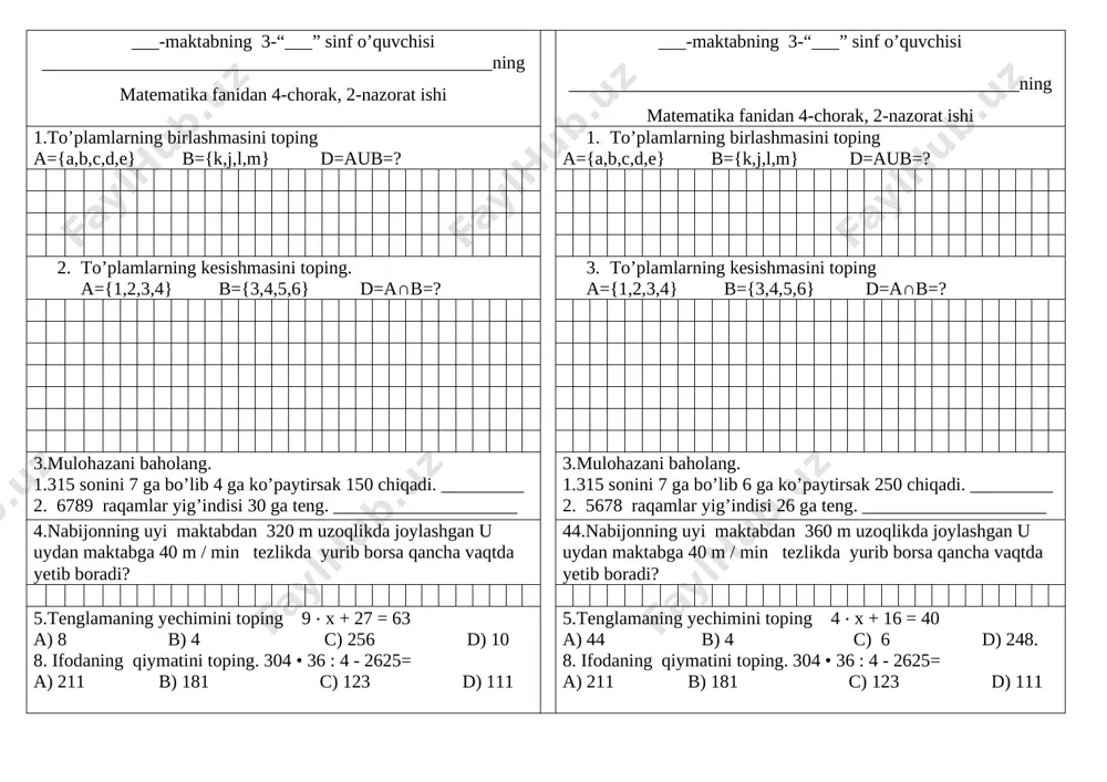 3-sinf nazorat ishi — DOCX