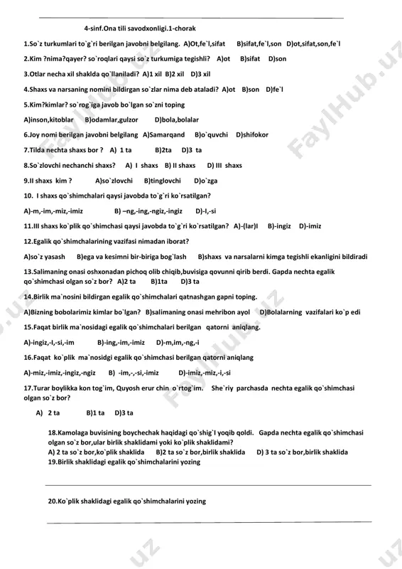 4-s.ona tili.1-ch.4-test — PDF