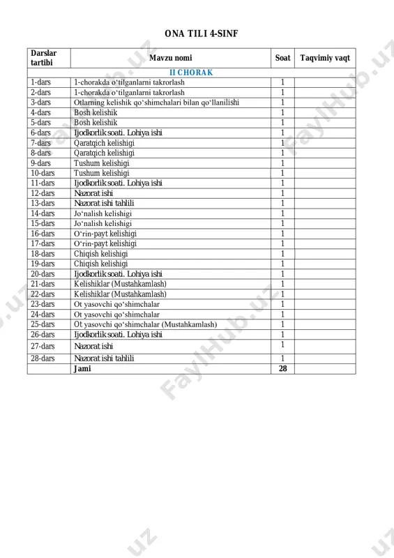 ona tili 4-sinf 2-chorak — PDF