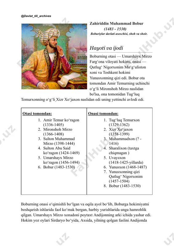 zahriddin muhammad bobur hayoti va ijodi — PDF
