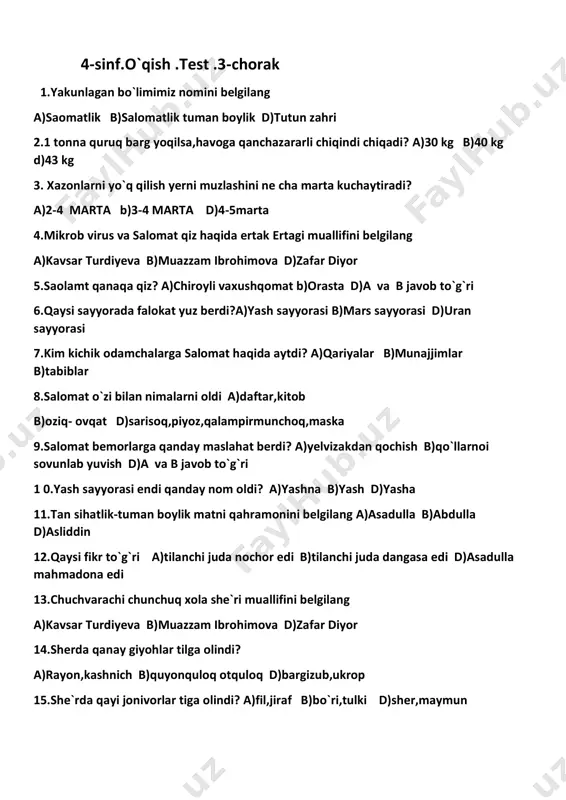 4-s.o`qish.test.3-ch.salomatlik-tuman boylik — PDF