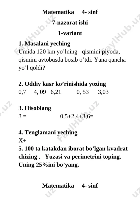 7- nazorat ishi matem 4- sinf — DOCX