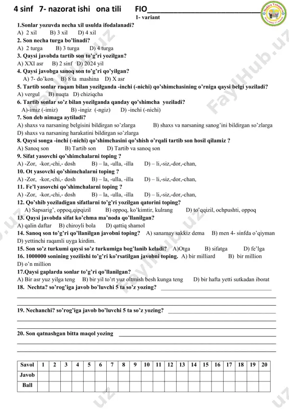 7- nazorat ishi ona tili 4- sinf — PDF