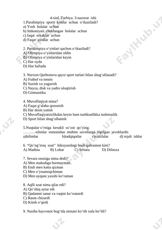 tarbiya. 3-nazorat ishi — DOCX
