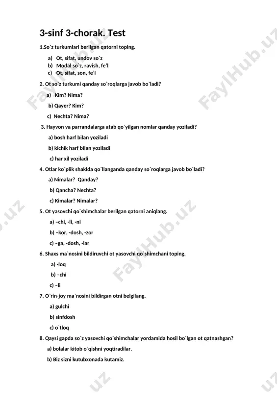 3-sinf 3-chorak test — DOCX