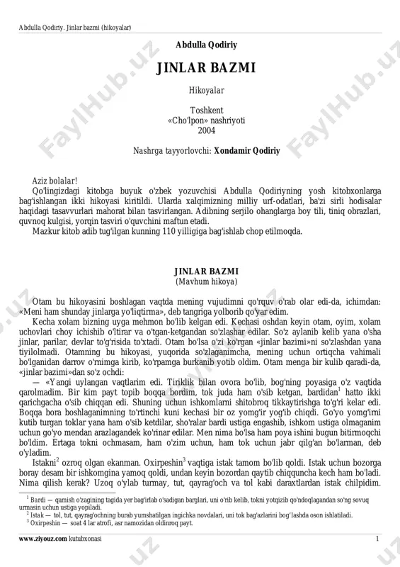 abdulla qodiriy. jinlar bazmi (hikoyalar) — PDF