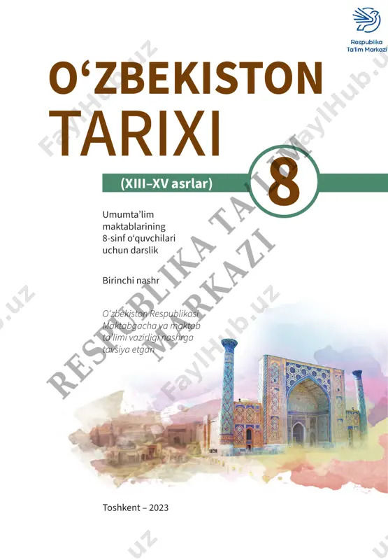 8-sinf o'zbekiston tarixi yangi darslik kitob 2023 — PDF