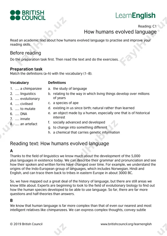 learnenglish-reading-c1-how-humans-evolved-language — PDF