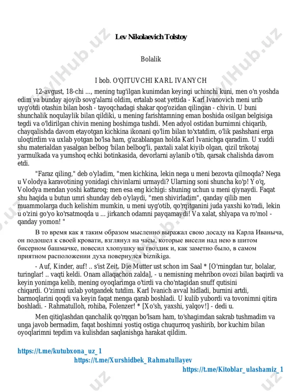 lev tolstoy- bolalik (o'zbekcha) kutubxona_uz_1 maxsus — PDF