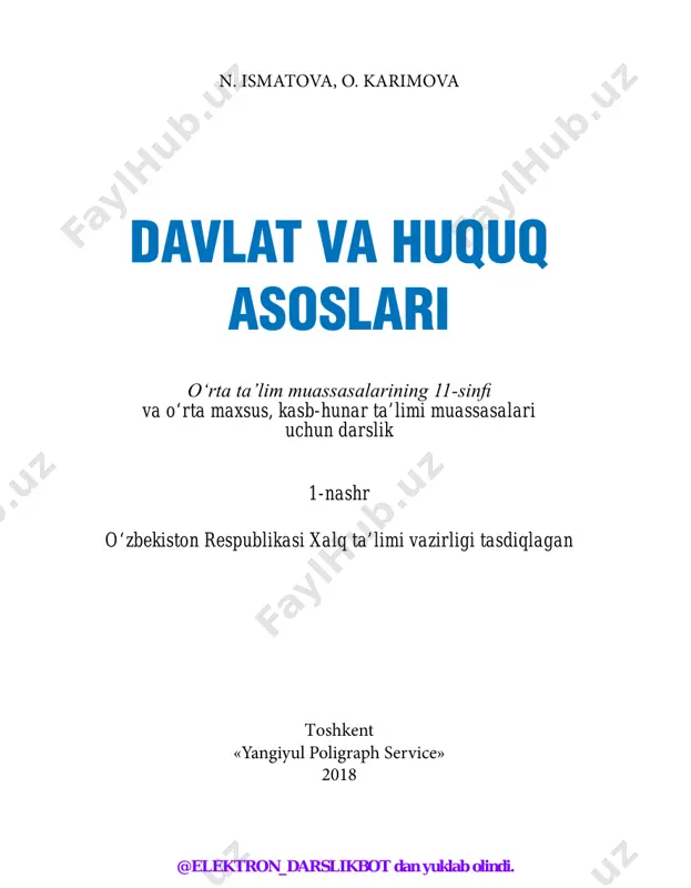 11-sinf huquq (@elekton_darslikbot) — PDF