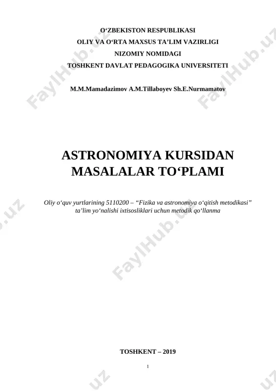 astronomiya kursidan masalalar to'plami — DOCX