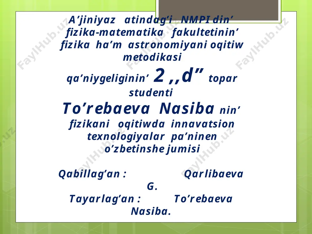 jiljip suykeliw koefitsentin aniqlaw — PPT