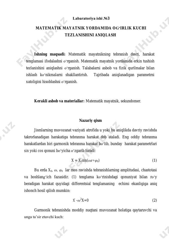 №3 labaratoriya ish matematik mayatnik — PDF
