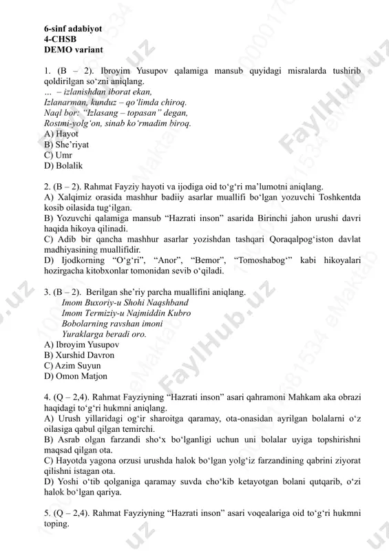 6-sinf adabiyot_4-chsb_demo — PDF