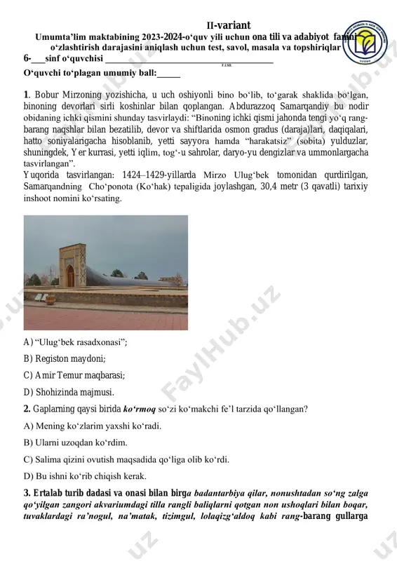 6 ona tili adabiyot 2 var — PDF