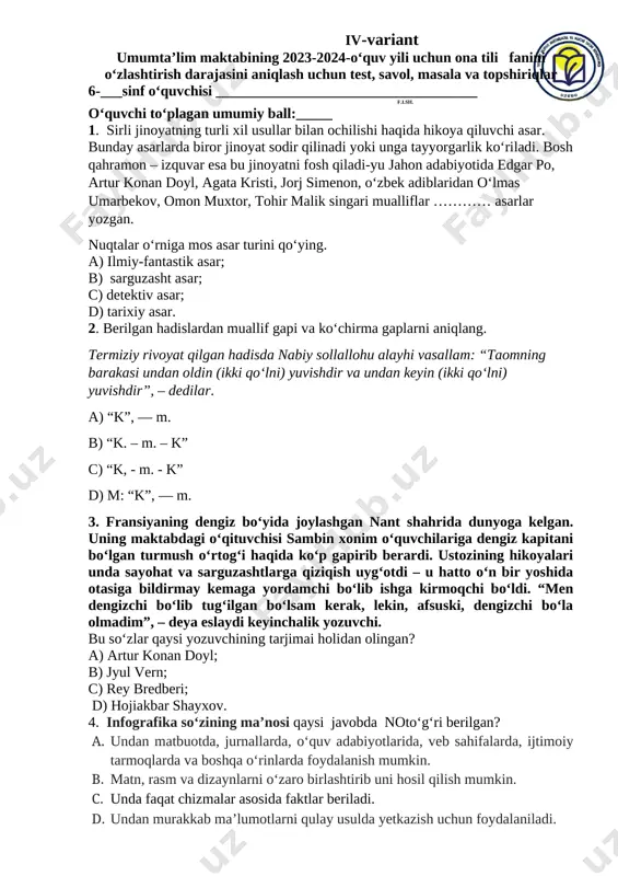 6 ona tili 4 var — DOCX