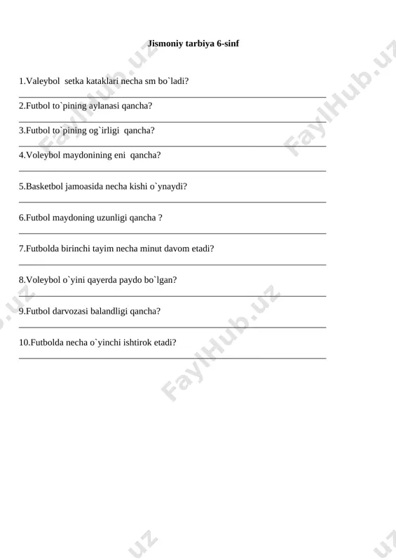 6-sinf jismoniy tarbiya monitoring savollar @e_baza_ishreja — DOCX