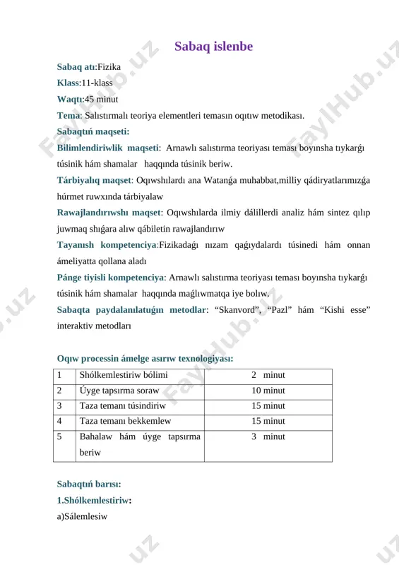 salıstırma teoriya sabaq islenbe — DOCX