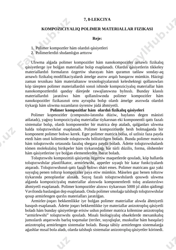 7,8-lekciya. kompoziciyalıq polimer materiyallar fizikası — DOCX