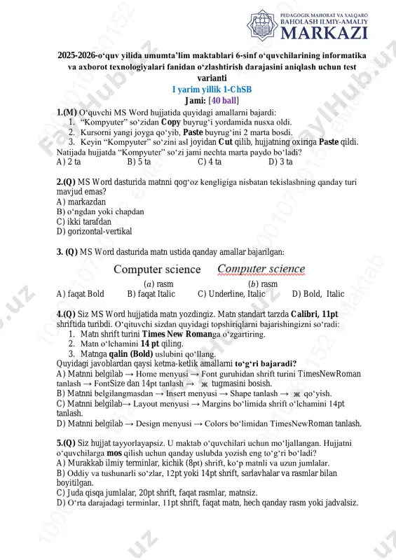 6-sinf informatika 1-chsb @summativ_formativ_baholash — PDF