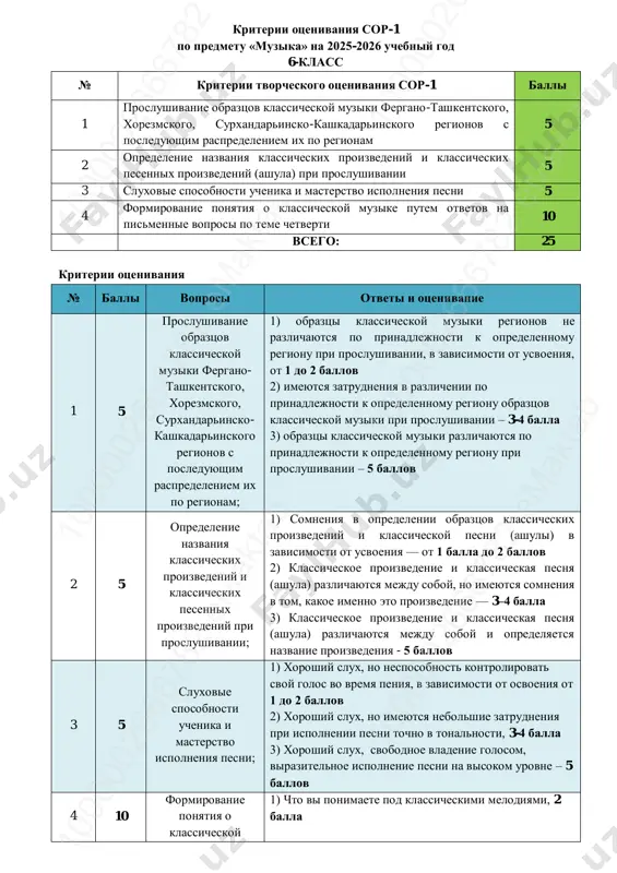 6-kl. muzika 1-sor @summativ_formativ_baholash — PDF