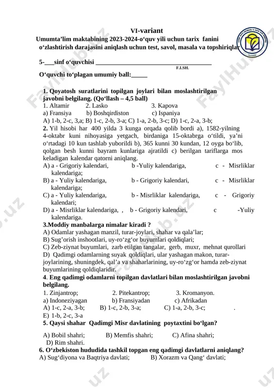 5 tarix 4 variant — DOCX