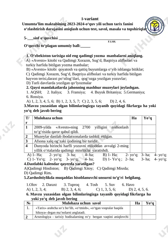 5 tarix 1 variant — DOCX