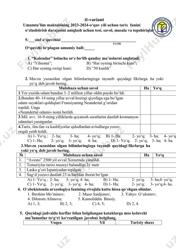 5 tarix 2 variant — PDF