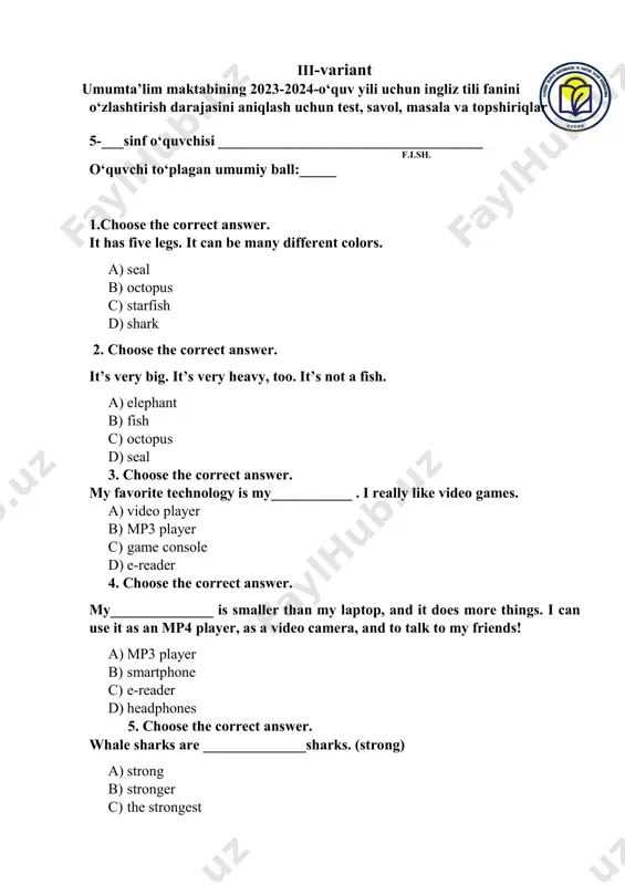 ingliz tili 5 variant 3 — PDF
