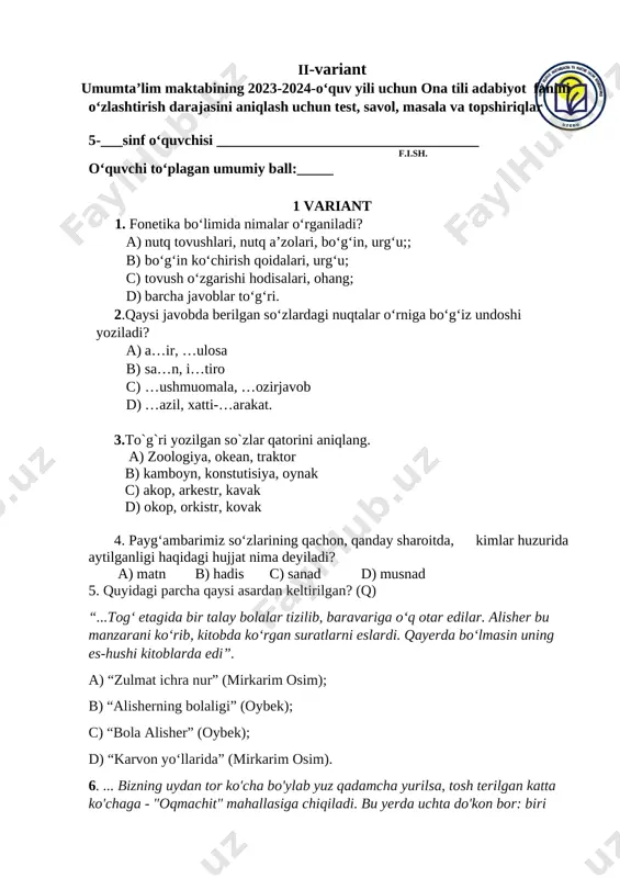 5 ona tili 2 variant (1) — DOCX