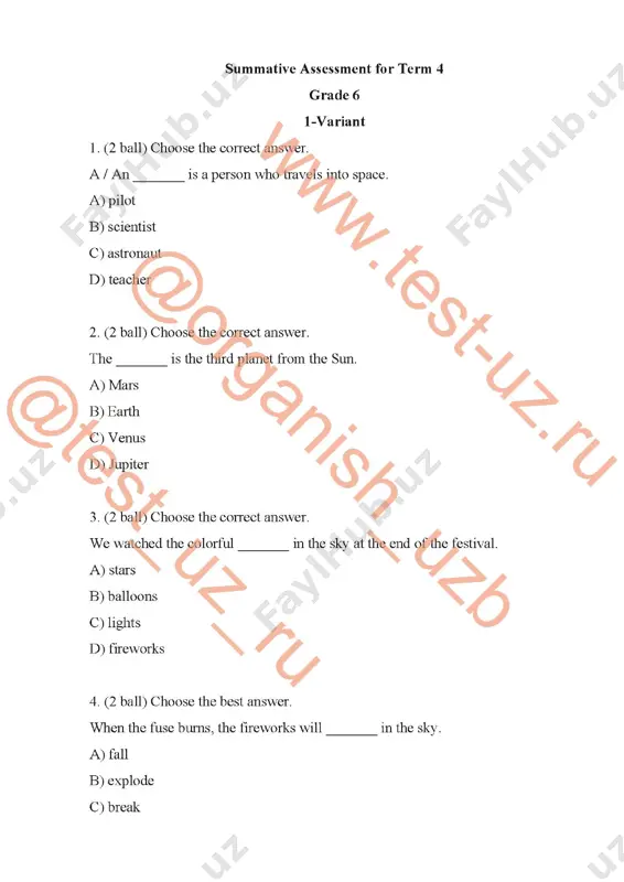 6 sinf english chsb-4 var 1 — PDF