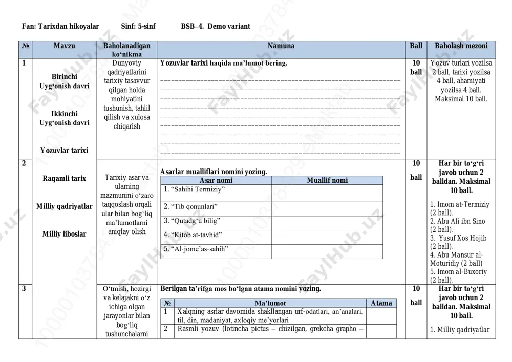 5-sinf tarix 4-bsb demo@summativ_formativ_baholash — PDF