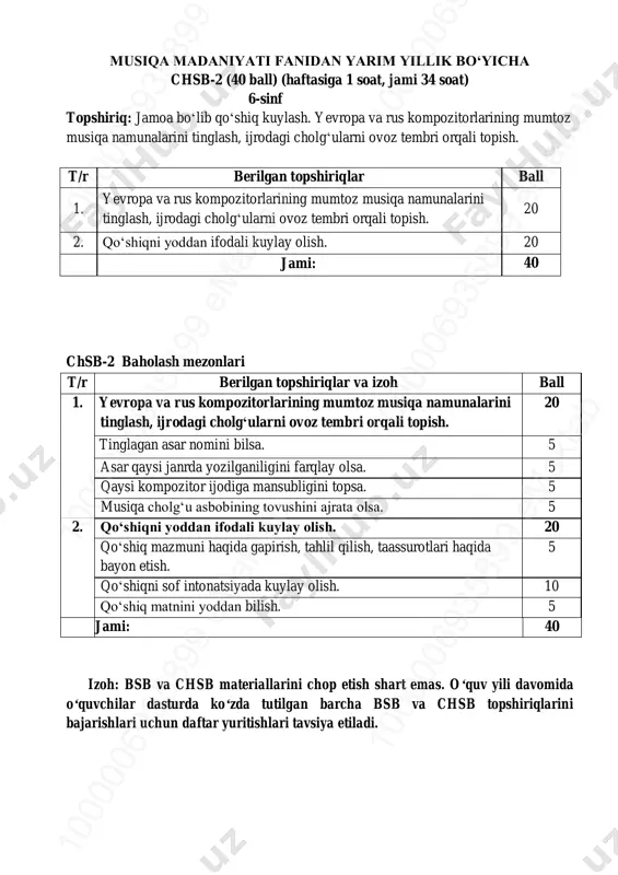 6-sinf musiqa 2-chsb @summativ_formativ_baholash — PDF