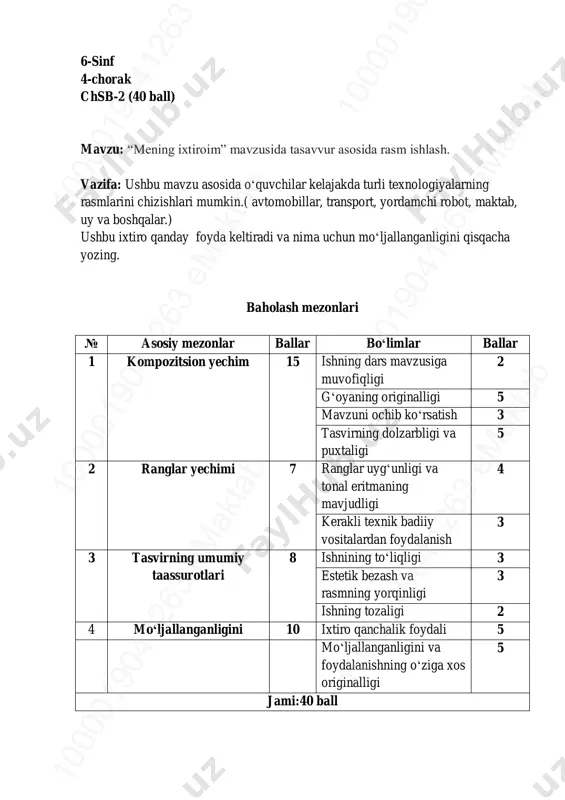 6_sinf_tasviriy_san'at_2_chsb_@summativ_formativ_baholash — PDF