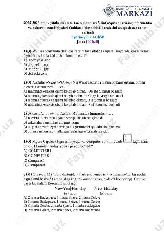 5-sinf informatika 1-chsb @summativ_formativ_baholash — PDF