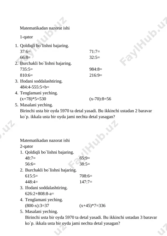 matematikadan nazorat ishi 2-chorak — DOCX
