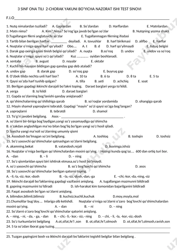 3_sinf_ona_tili_test_sinovi_2_chorak_yakuni_bo'yicha_gulchehra_mirhomidovna — DOCX