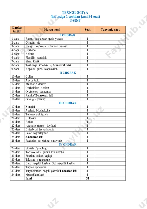 texnologiya 3-sinf 2025-2026 — PDF
