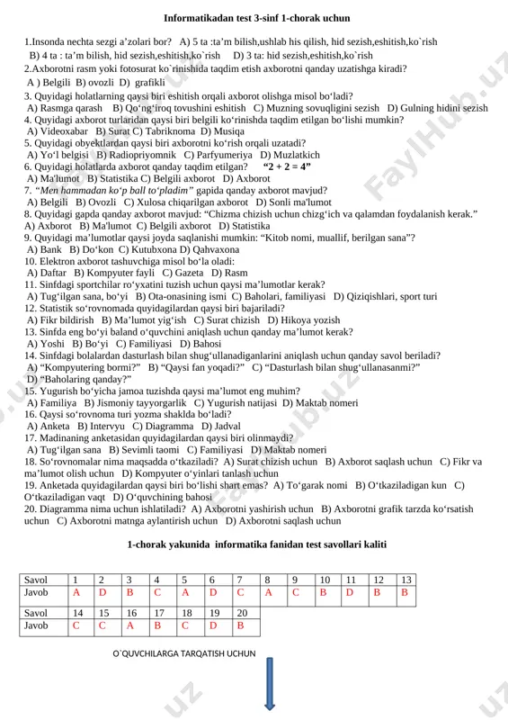 informatika 3-sinf 1-chorak 1-ni o.roziqovadan — DOCX