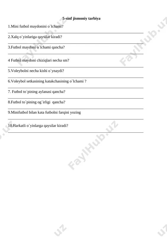 5-sinf jismoniy tarbiya monitoring savollar @e_baza_ishreja — DOCX