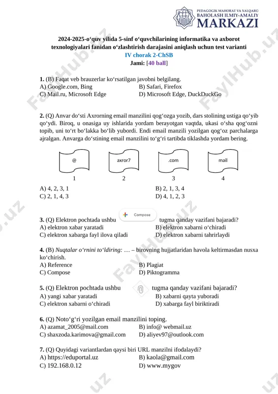 5-sinf informatika 4-chsb @summativ_formativ_baholash — DOCX