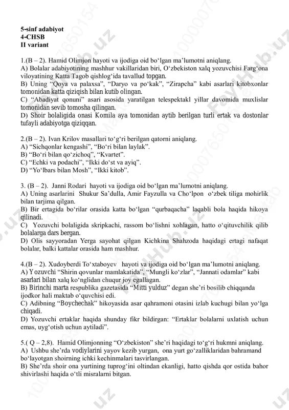 5-sinf adabiyot 4-chorak.2-variant (9) — PDF