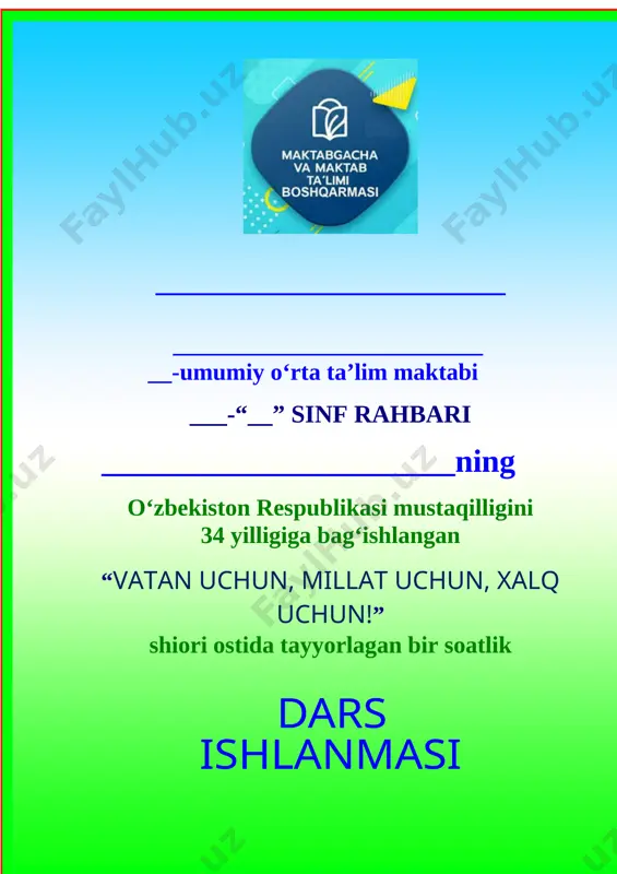 r2v vatan uchun, millat uchun, xalq uchun (3-4-sinf) — DOCX