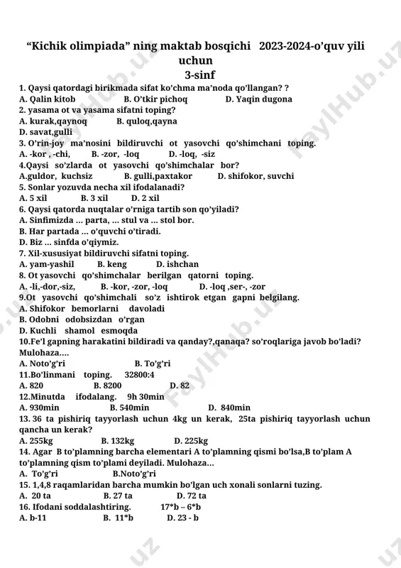 kichik olimpiada 3-sinf 2-23-2024-yil — DOCX