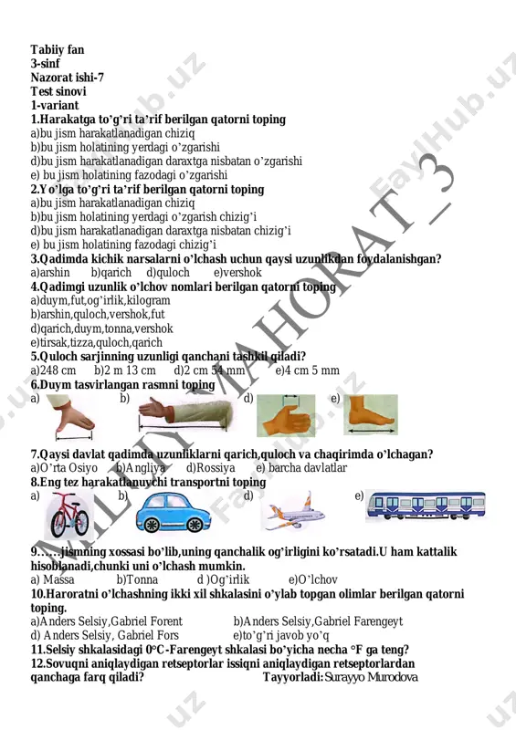 tabiiy fan nazorat ishi-7 — PDF