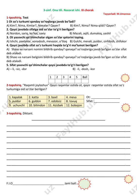 3-sinf ona tili 3-chorak — PDF