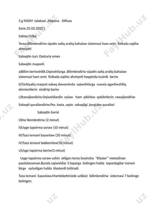 dilfuza abipova pisa test sabaq islenbe — DOCX